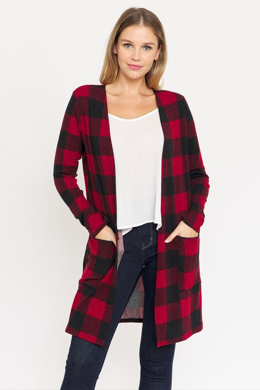 Highland Plaid Open Longline Cardigan - relaxed fit, cardigan - alternate view