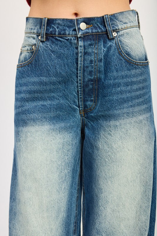 Horseshoe Wide Leg Denim Jeans Medium Wash in DENIM - cropped, maxi - alternate view
