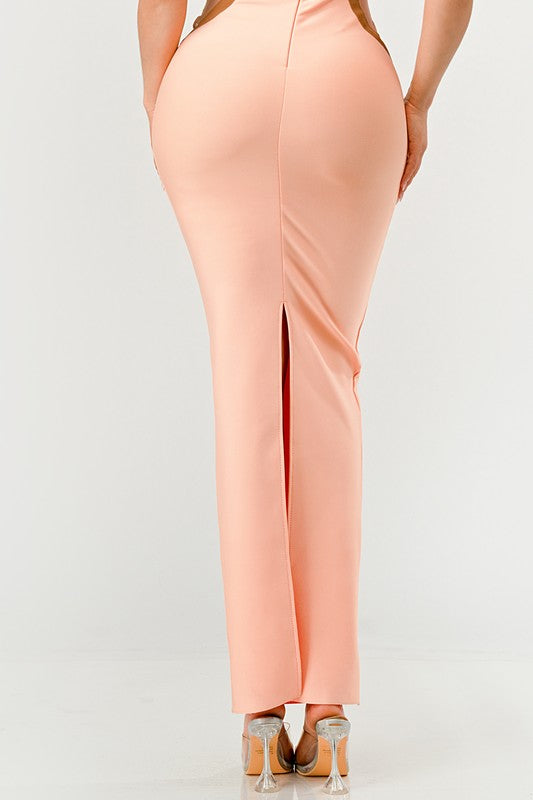 Infinity Contour Halter Neck Bandage Gown in Peach - mini - view 13