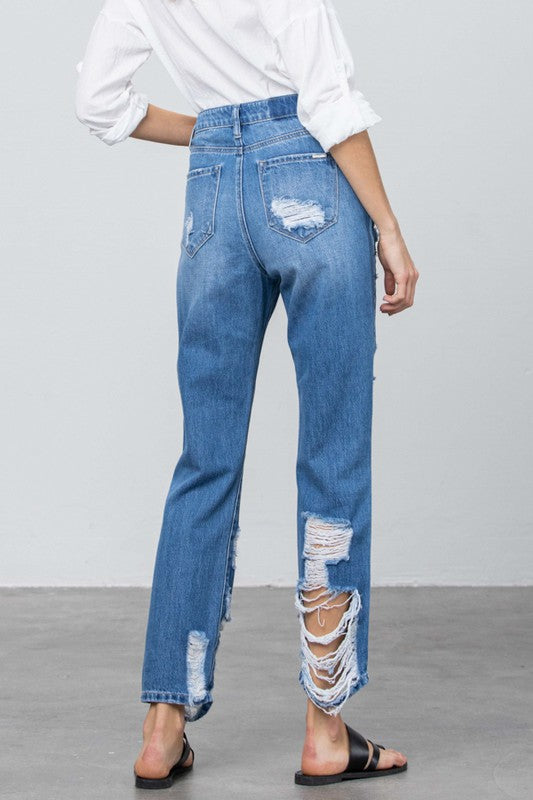 Lennox High Rise Straight Leg Distressed Jeans in MEDIUM - oversized, straight leg - view 9