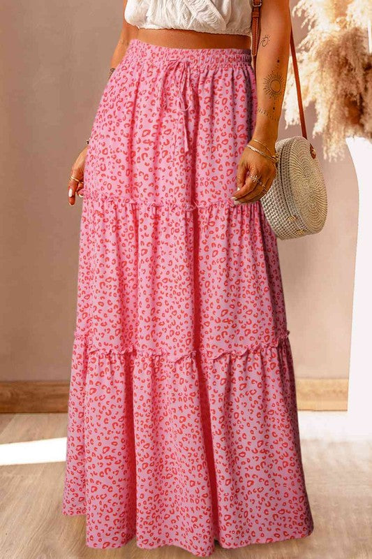 Lipz Tiered Maxi Skirt With Drawstring Waist in Pink - maxi, mini - front view