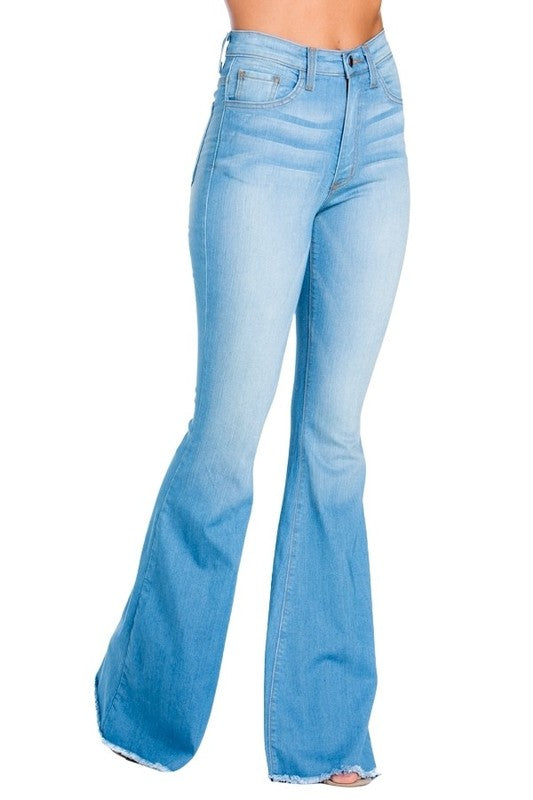 Logan Ultra-Stretch Bell Bottom Jeans | USA-Made Retro Flares in Light Wash - maxi, denim - alternate view
