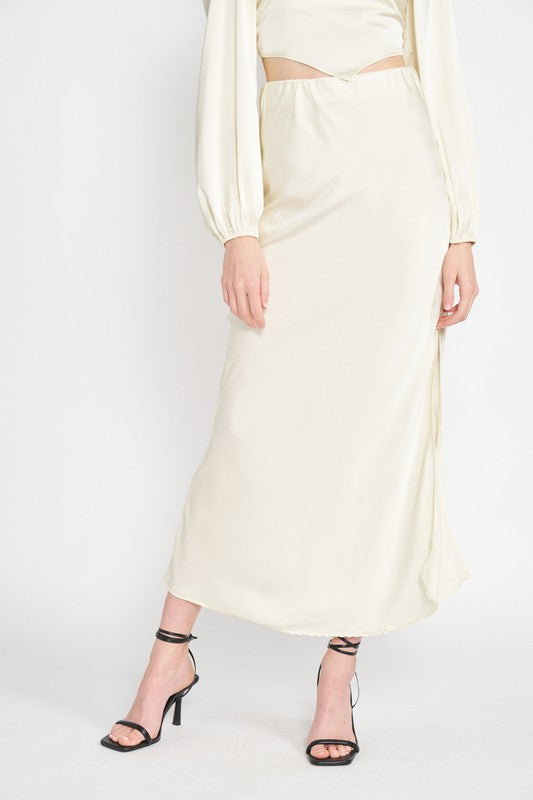 Luminous Bias Cut Maxi Skirt With Elegant Side Slit in IVORY - maxi - front view