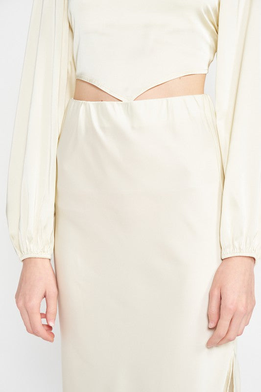 Luminous Bias Cut Maxi Skirt With Elegant Side Slit in IVORY - maxi - alternate view