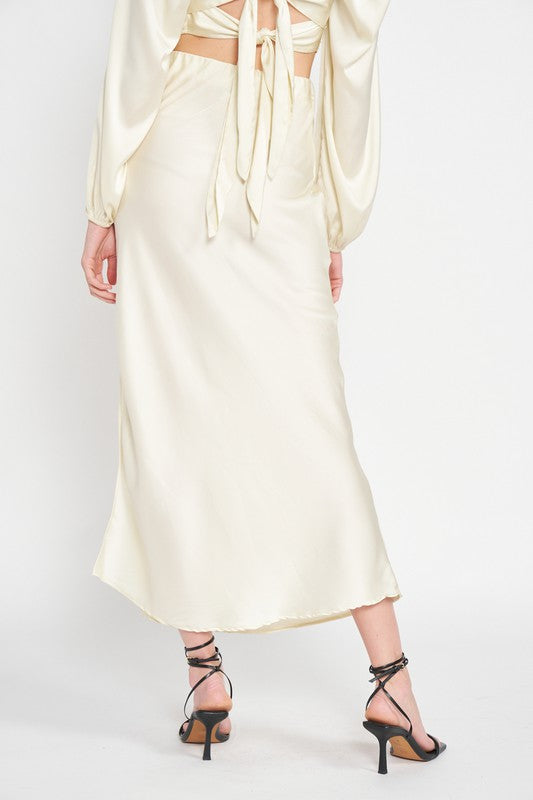 Luminous Bias Cut Maxi Skirt With Elegant Side Slit in IVORY - maxi - view 5