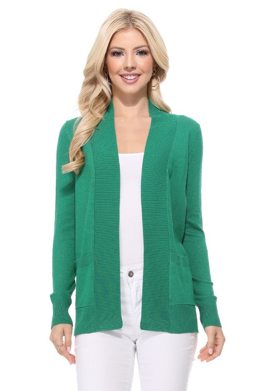 Luxe Comfort Open Front Pocket Cardigan with Long Sleeves - cardigan, ribbed - view 10