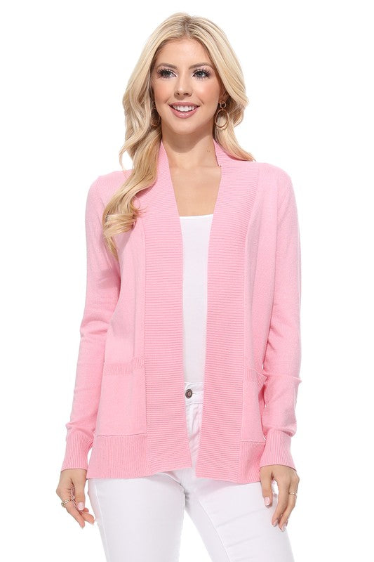 Luxe Comfort Open Front Pocket Cardigan with Long Sleeves - cardigan, ribbed - view 12