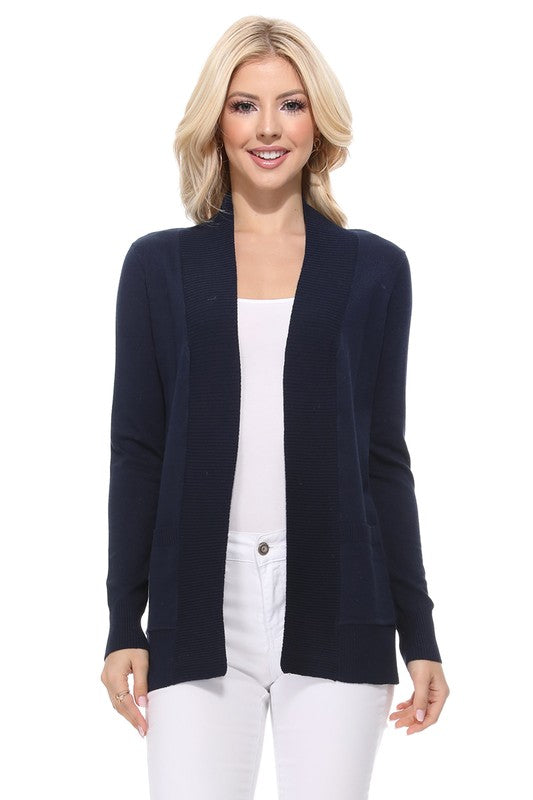Luxe Comfort Open Front Pocket Cardigan with Long Sleeves - cardigan, ribbed - view 15