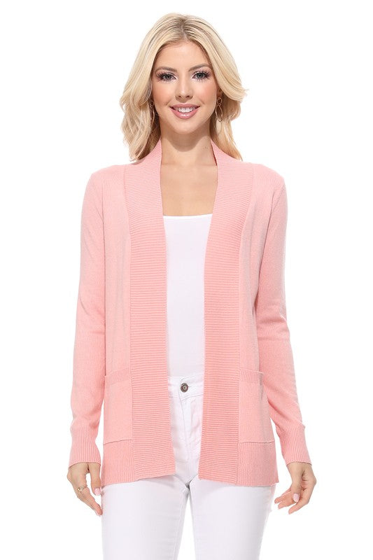 Luxe Comfort Open Front Pocket Cardigan with Long Sleeves - cardigan, ribbed - view 16
