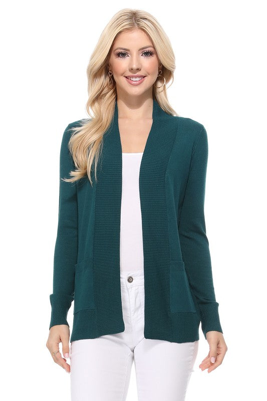 Luxe Comfort Open Front Pocket Cardigan with Long Sleeves - cardigan, ribbed - view 17