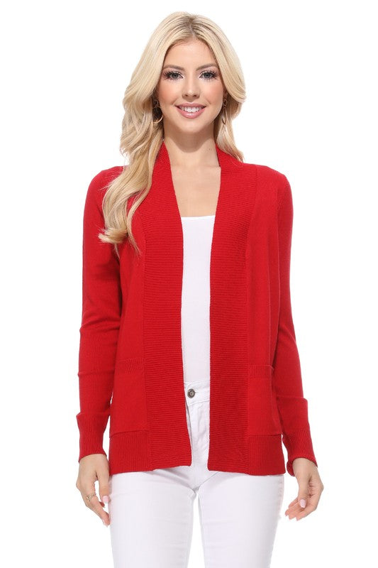 Luxe Comfort Open Front Pocket Cardigan with Long Sleeves - cardigan, ribbed - view 18