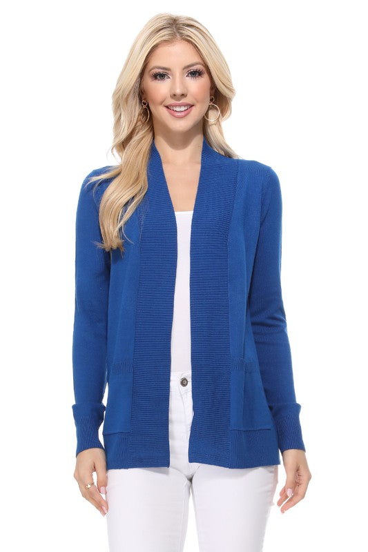 Luxe Comfort Open Front Pocket Cardigan with Long Sleeves - cardigan, ribbed - view 19