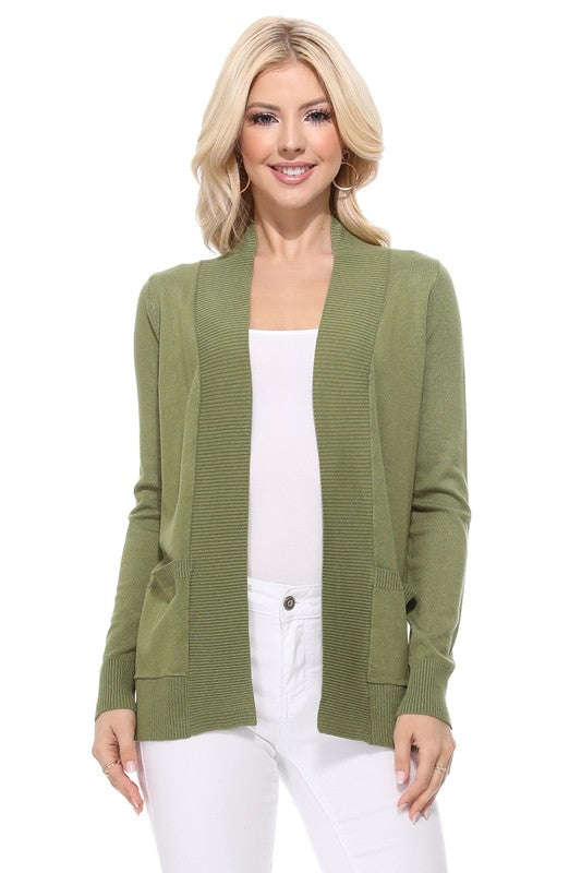 Luxe Comfort Open Front Pocket Cardigan with Long Sleeves - cardigan, ribbed - view 20