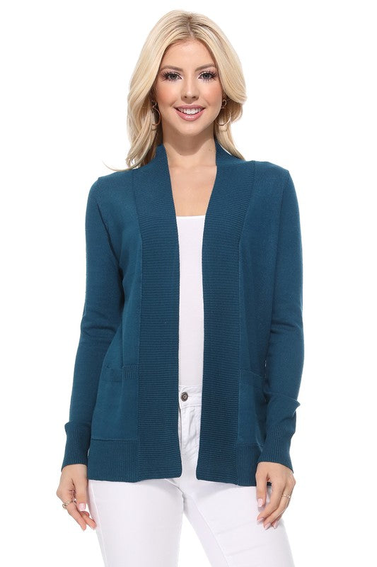 Luxe Comfort Open Front Pocket Cardigan with Long Sleeves - cardigan, ribbed - view 22