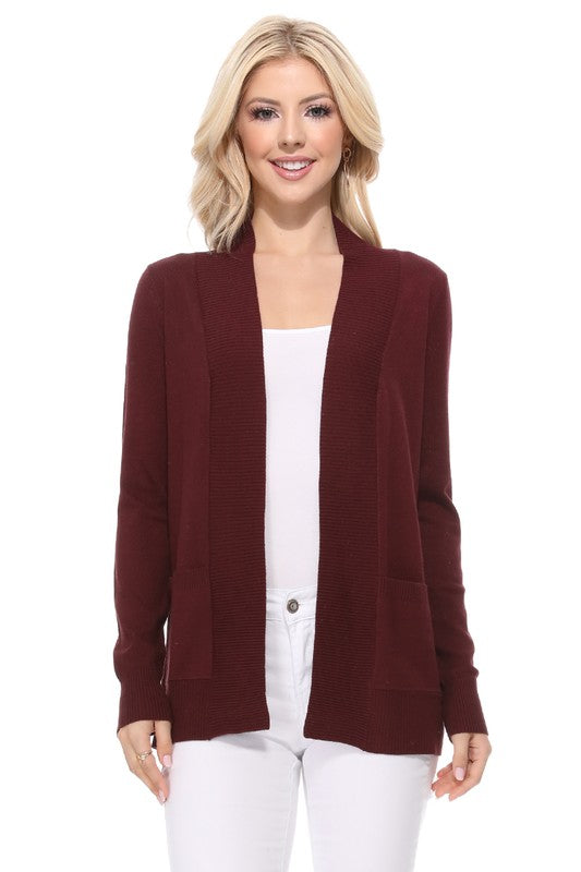 Luxe Comfort Open Front Pocket Cardigan with Long Sleeves - cardigan, ribbed - view 23