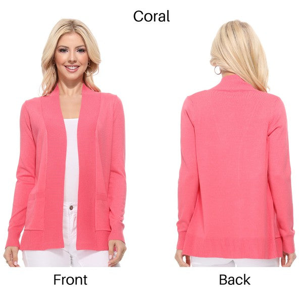 Luxe Comfort Open Front Pocket Cardigan with Long Sleeves - cardigan, ribbed - view 26