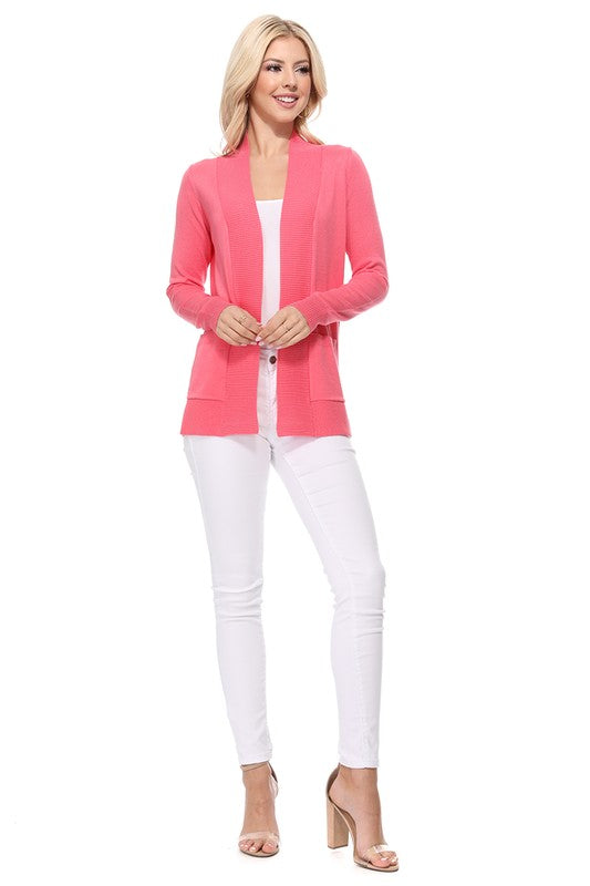 Luxe Comfort Open Front Pocket Cardigan with Long Sleeves - cardigan, ribbed - view 4