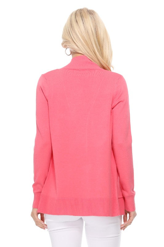 Luxe Comfort Open Front Pocket Cardigan with Long Sleeves - cardigan, ribbed - view 6