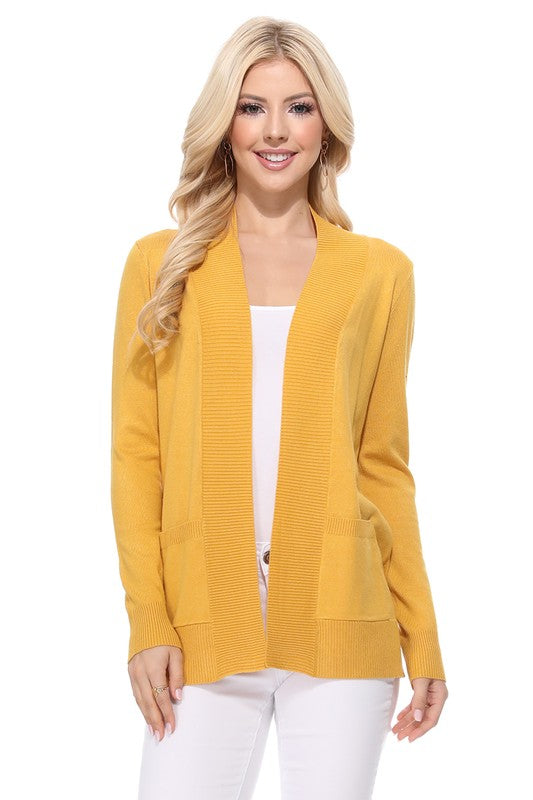 Luxe Comfort Open Front Pocket Cardigan with Long Sleeves - cardigan, ribbed - view 7
