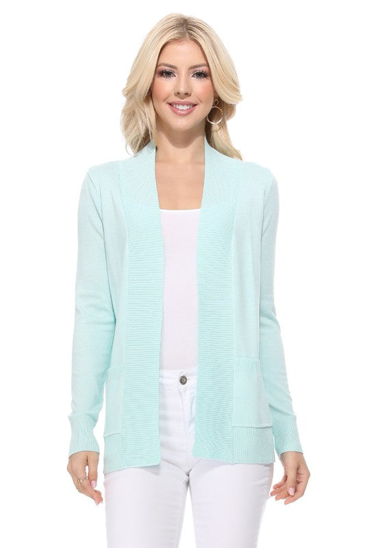 Luxe Comfort Open Front Pocket Cardigan with Long Sleeves - cardigan, ribbed - view 8