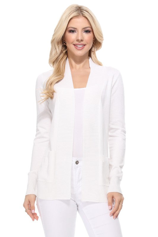 Luxe Comfort Open Front Pocket Cardigan with Long Sleeves - cardigan, ribbed - view 9