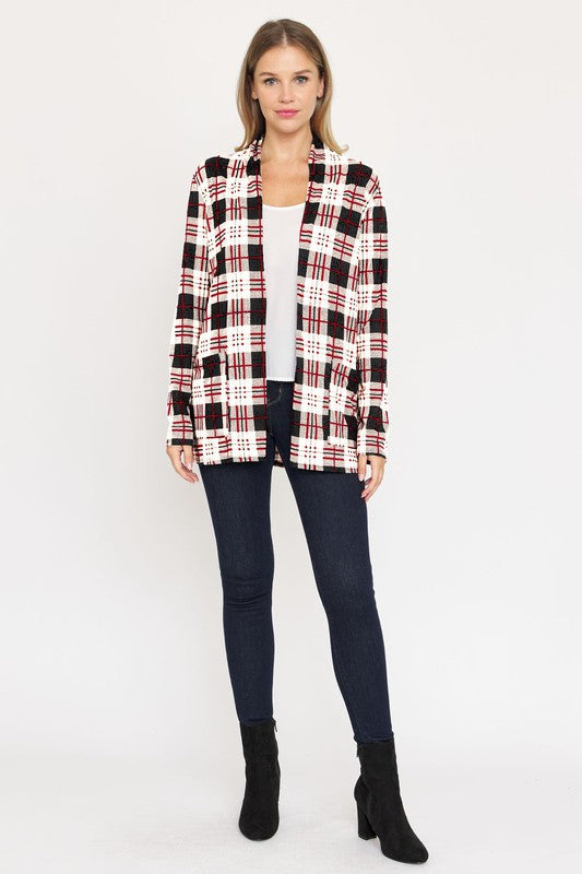 Luxe Highland Plaid Elbow Patch Cardigan - mini, cardigan - color options