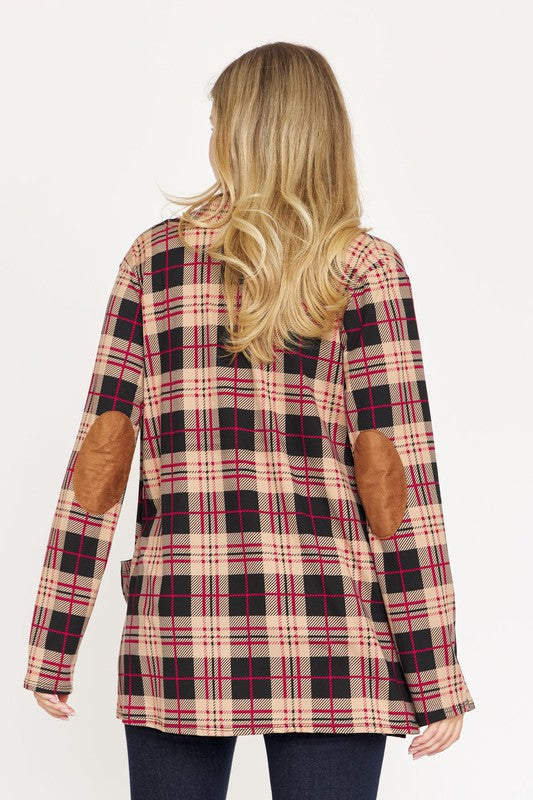 Luxe Highland Plaid Elbow Patch Cardigan - mini, cardigan - view 5