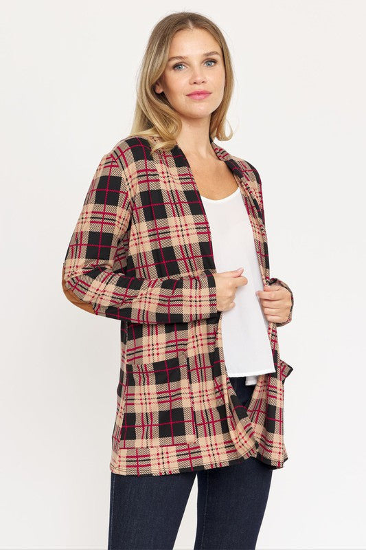 Luxe Highland Plaid Elbow Patch Cardigan - mini, cardigan - view 6