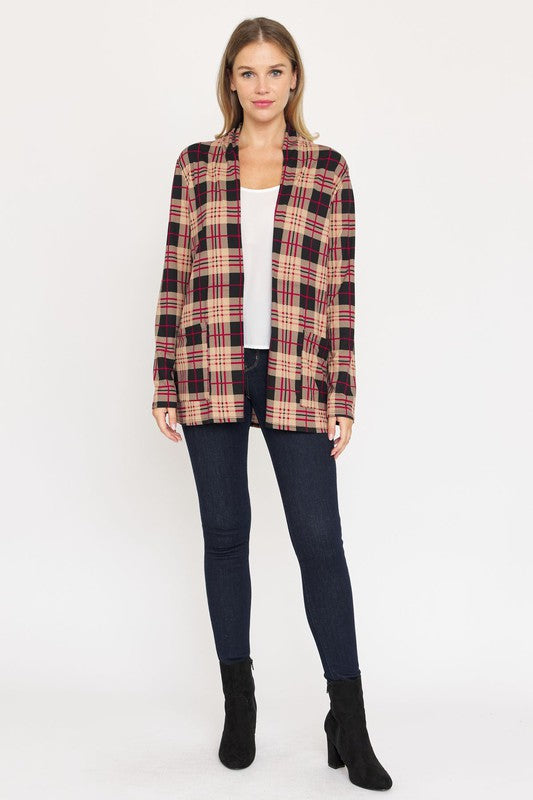 Luxe Highland Plaid Elbow Patch Cardigan - mini, cardigan - view 7