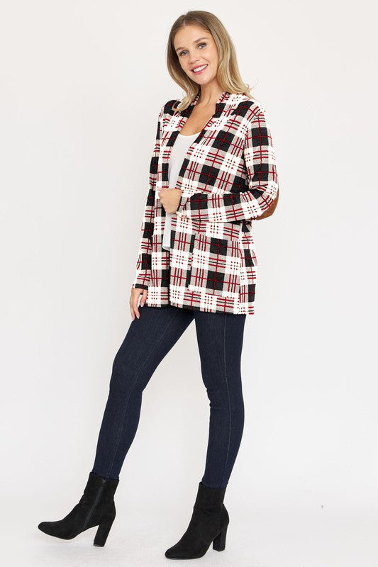 Luxe Highland Plaid Elbow Patch Cardigan - mini, cardigan - view 9