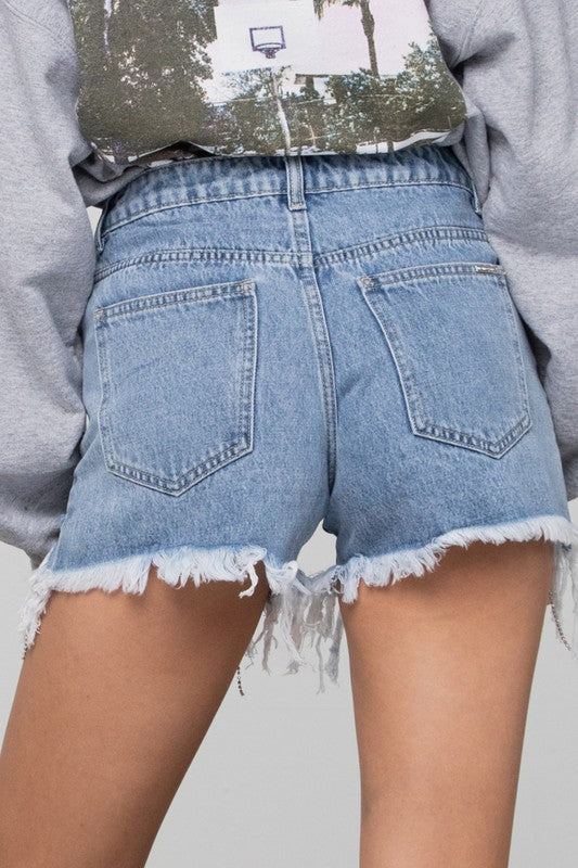 Luxe Rhinestone Tassel Premium Denim Shorts in LIGHT BLUE WASH - oversized, mini - view 6