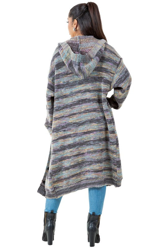 Luxury Longline Hooded Cardigan Sweater in GREY - relaxed fit, oversized - view 6