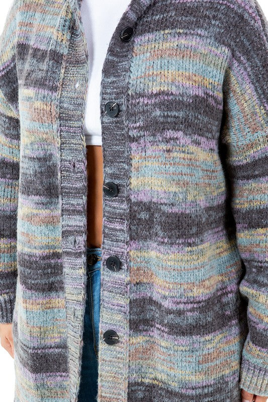 Luxury Longline Hooded Cardigan Sweater in GREY - relaxed fit, oversized - view 7