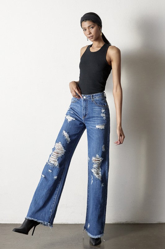 Maverick Distressed Dad Jeans With Frayed Hem in MEDIUM - denim, pockets - view 13