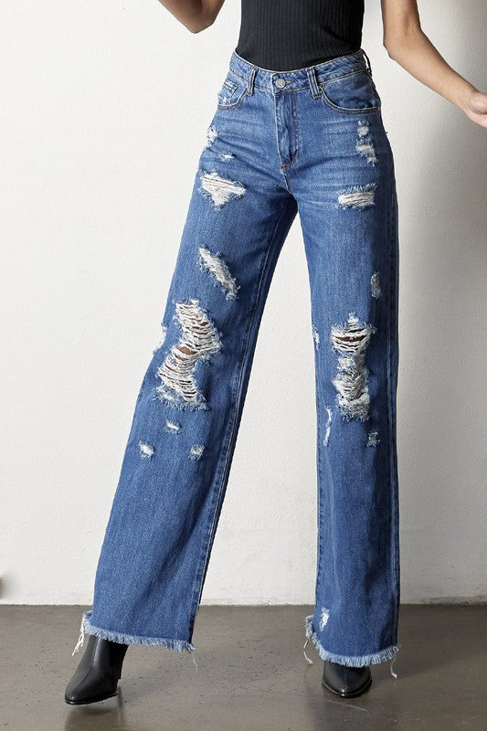 Maverick Distressed Dad Jeans With Frayed Hem in MEDIUM - denim, pockets - view 16