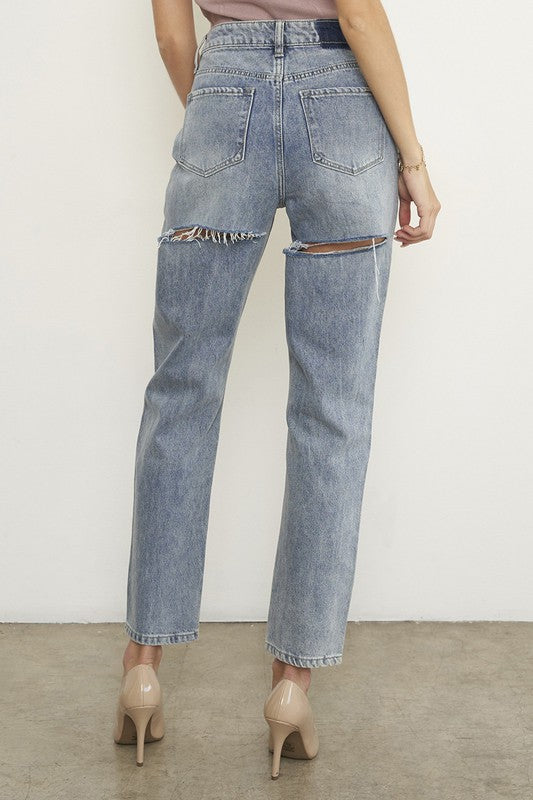 Maverick High Rise Distressed Straight Jeans in LIGHT - cropped, straight leg - view 14