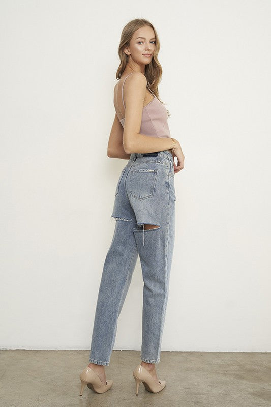 Maverick High Rise Distressed Straight Jeans in LIGHT - cropped, straight leg - view 7