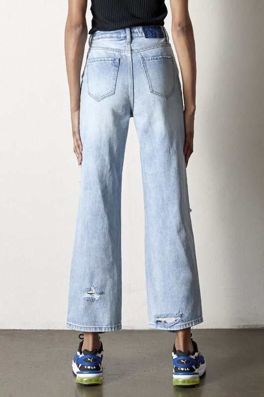 Maverick High Rise Distressed Straight Leg Jeans in AGED LIGHT - oversized, cropped - view 14