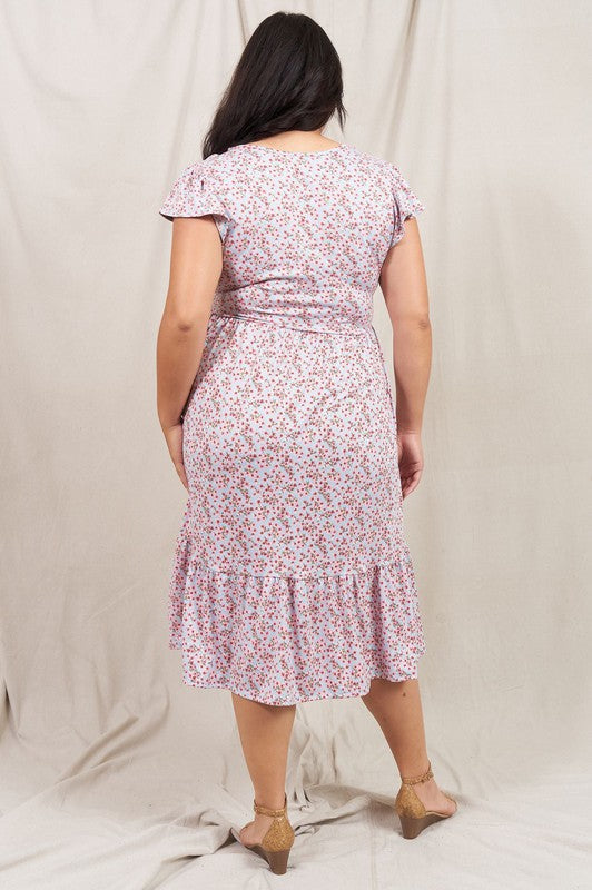 Meadowlark Flutter Sleeve Ditsy Floral Sundress in Blue Pink - cropped, midi - alternate view