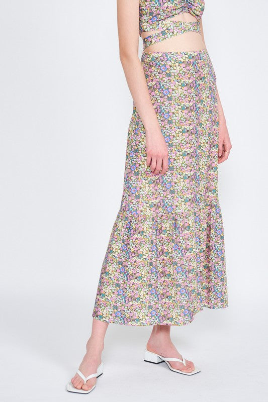 Meadowsweet Button-Front Floral Maxi Skirt in GREEN FLORAL - button front, maxi - view 4