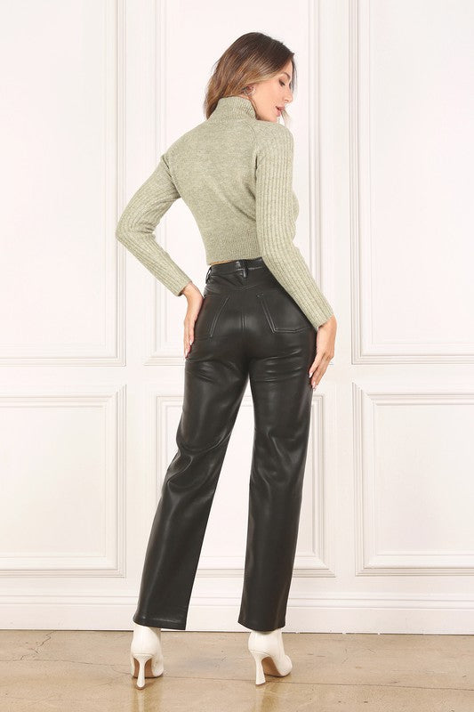 Melange Ribbed Mock Neck Crop Sweater - mock neck, cropped - view 19