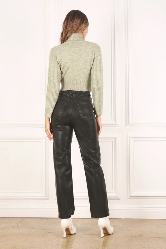 Melange Ribbed Mock Neck Crop Sweater - mock neck, cropped - view 20
