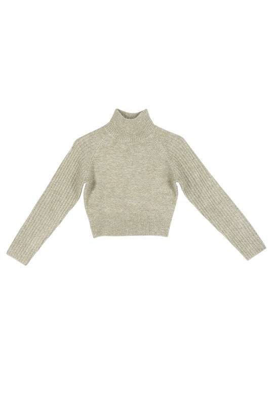 Melange Ribbed Mock Neck Crop Sweater - mock neck, cropped - view 21