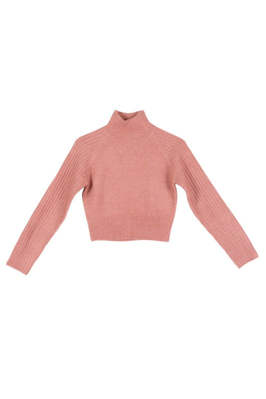 Melange Ribbed Mock Neck Crop Sweater - mock neck, cropped - view 25