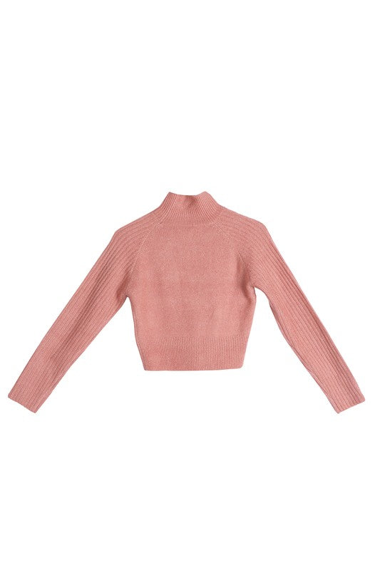 Melange Ribbed Mock Neck Crop Sweater - mock neck, cropped - view 26
