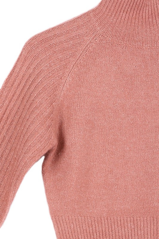 Melange Ribbed Mock Neck Crop Sweater - mock neck, cropped - view 28