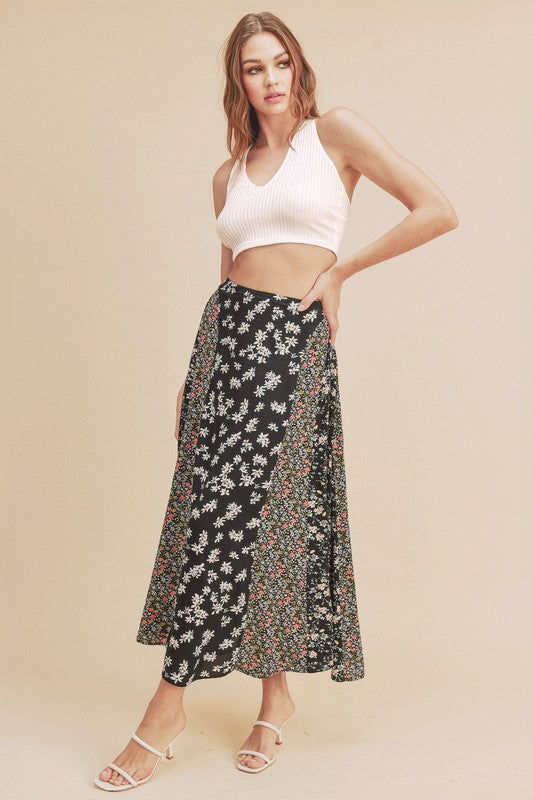 Melanie Floral Contrast Maxi Skirt - maxi, mini - color options