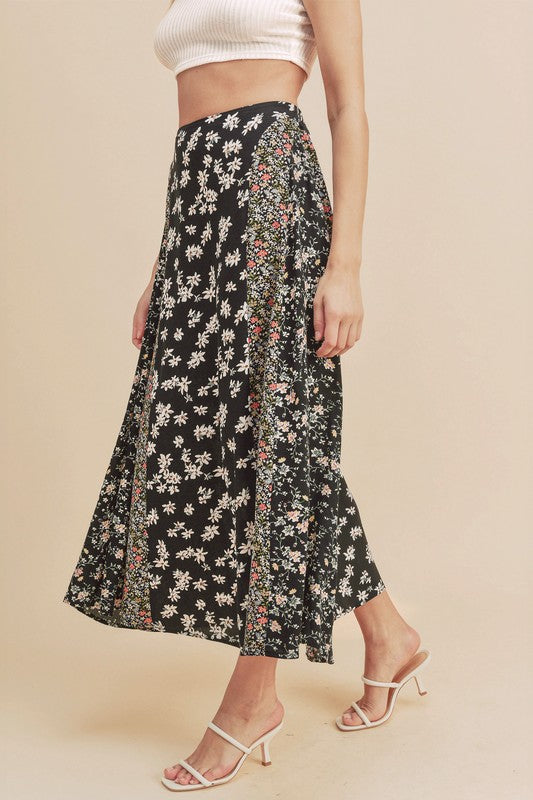 Melanie Floral Contrast Maxi Skirt in BLACK FLORAL - maxi, mini - view 14