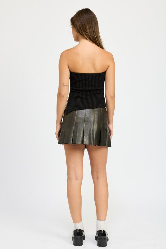 Milano Faux Leather Pleated Mini Skirt in BROWN - mini, high waist - view 6
