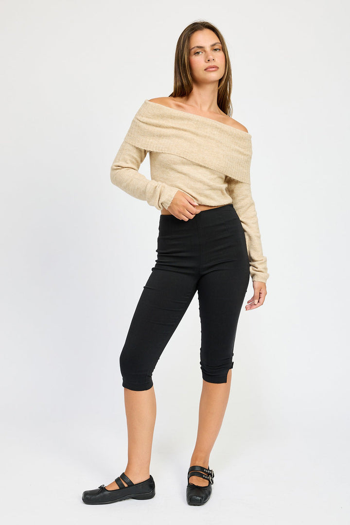 Ophelia Fold Over Off-Shoulder Cropped Sweater - off shoulder, cropped - detail view